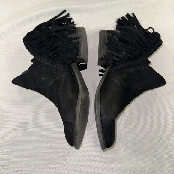 Not Rated - Black Faux Suede Fringe Booties Womens Size 11 Western Concert Sexy - Picture 1 of 11